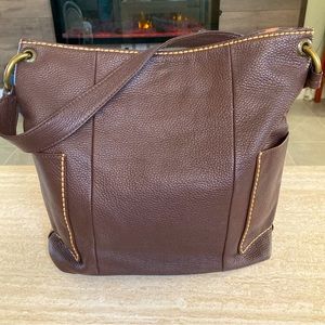 Italian brown leather reversible/hobo minimalist  tote bag soft pebbled
